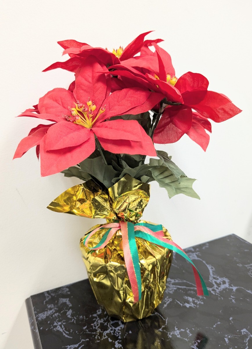 ポインセチア 造花 鉢タイプ クリスマス X'mas Winter Season 赤 鮮やかな インテリア 置物 縦約29cmx橫約20cm 安い