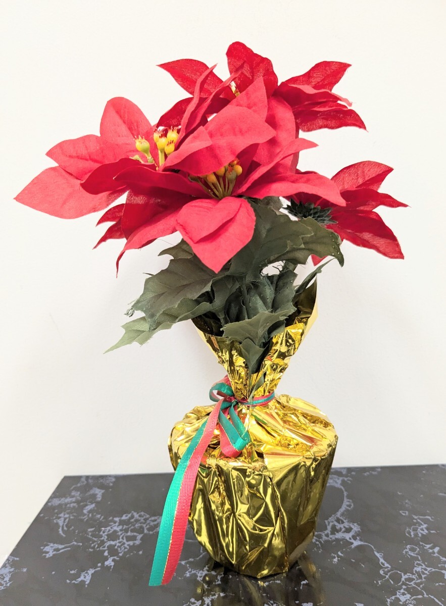 ポインセチア 造花 鉢タイプ クリスマス X'mas Winter Season 赤 鮮やかな インテリア 置物 縦約29cmx橫約20cm 安い