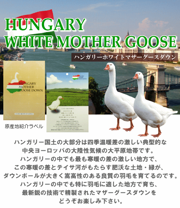 羽毛布団 ダブル 合掛布団 ハンガリー産ホワイトマザーグース プレミアムゴールドラベル 超長綿 マザーグース 増量 日本制