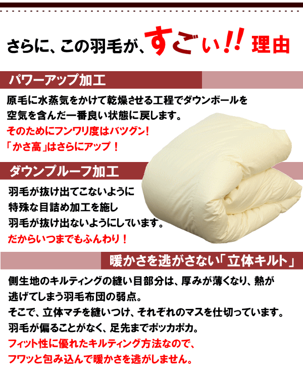 羽毛布団 ダブル 合掛布団 ハンガリー産ホワイトマザーグース プレミアムゴールドラベル 超長綿 マザーグース 増量 日本制