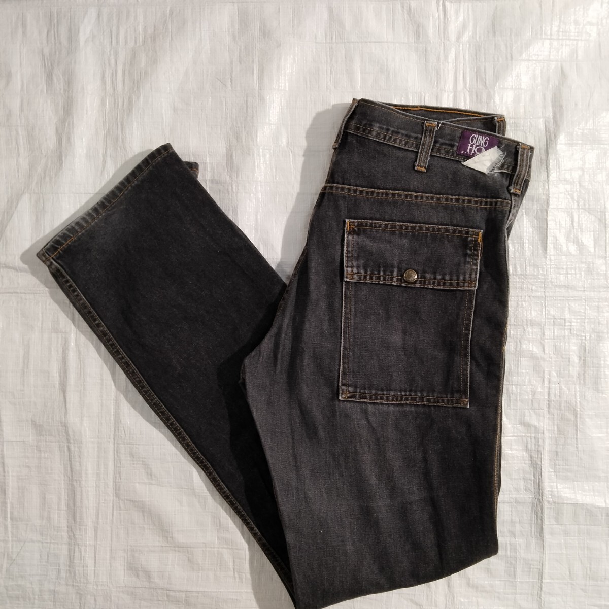 GUNG HO Gung Ho DOUBLE KNEE black DENIM fatigue pant двойной колено черный Denim fa чай g брюки.