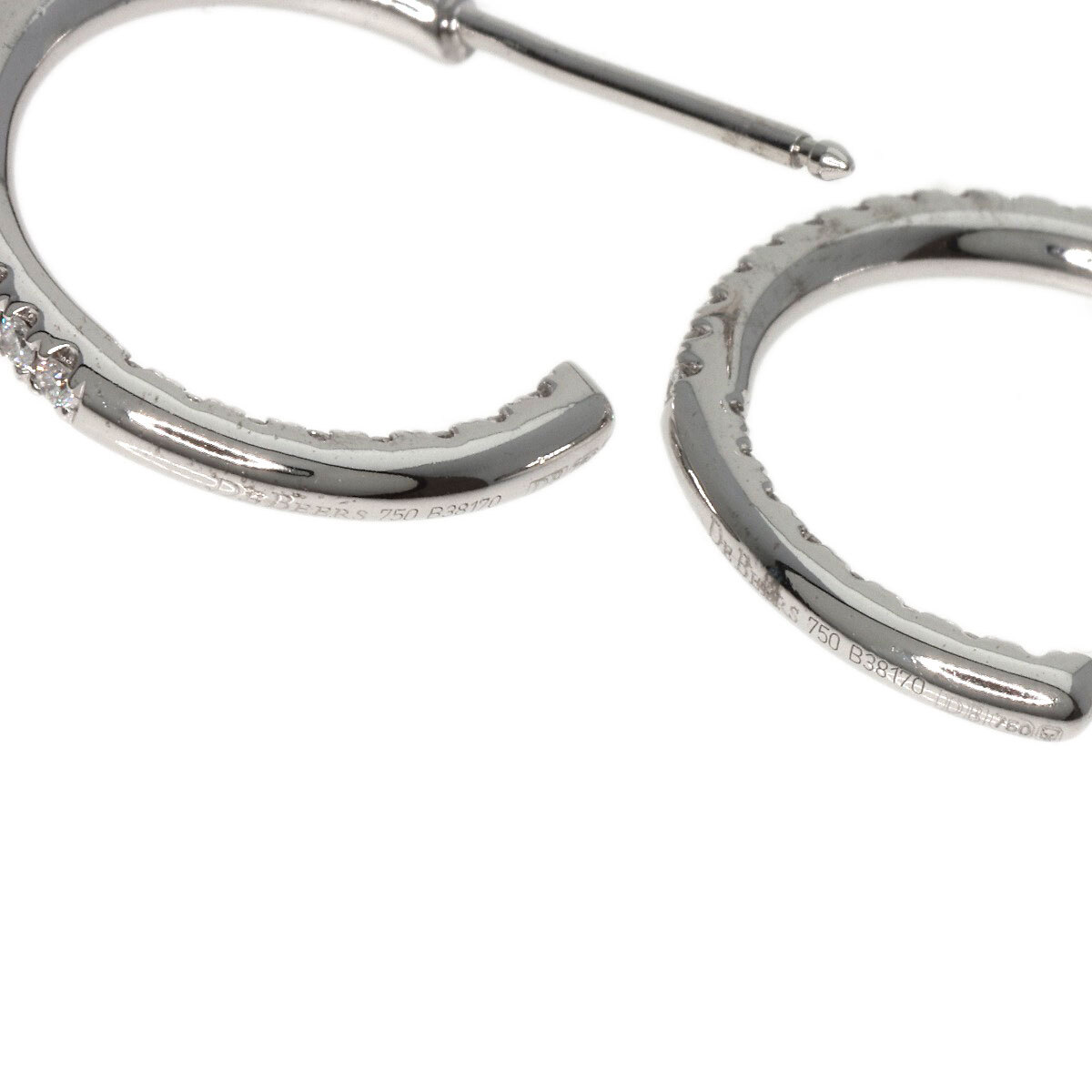 De Beers デビアス ダイヤモンド フープ ピアス K18ホワイトゴールド レディース 中古