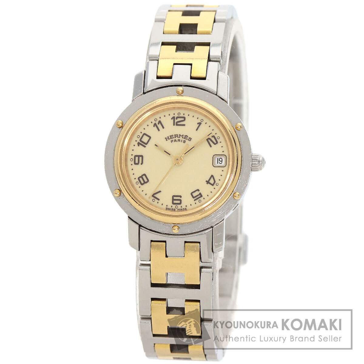 HERMES エルメス CL4.220 クリッパー 腕時計 ステンレススチール SSxGP レディース 中古