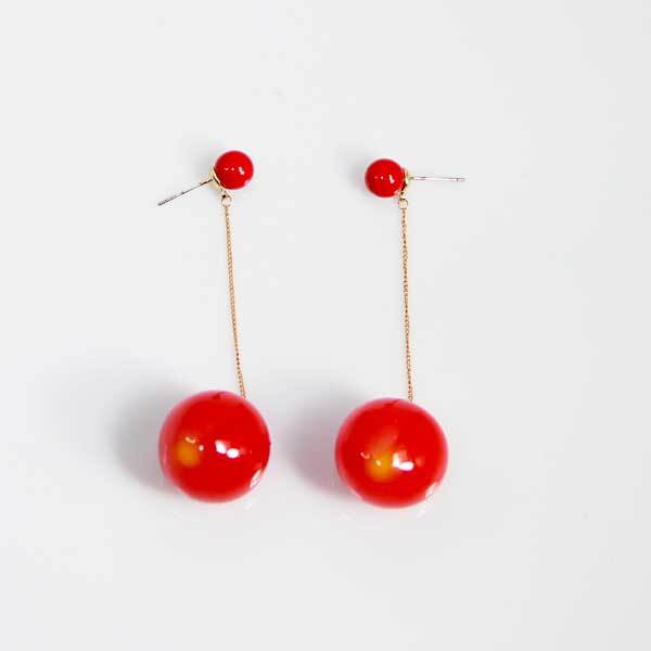  серьги женский красный шар Cherry Gold длинный подарок mimosa