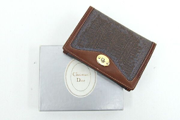  Dior card-case Brown PVC leather used pass case business Logo Vintage Old lady's men's 