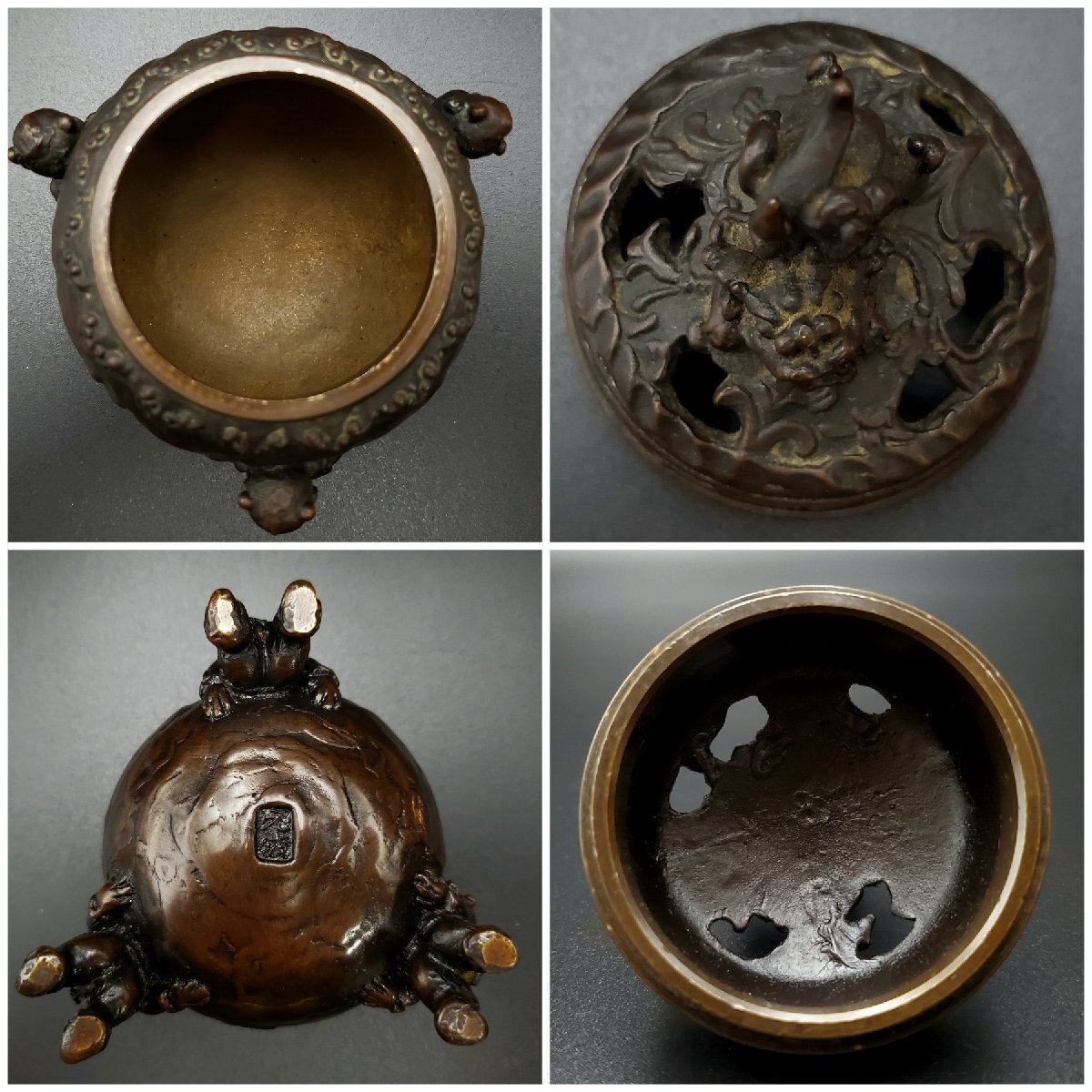 宝蔵】高岡銅器 金工家 二上常太郎 元威 蝋型鋳銅 唐子足 獅子 宝蔵】高岡銅器 金工家 二上常太郎 元威 蝋型鋳銅 唐子足 獅子