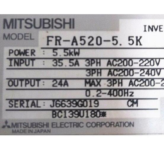 新品★東京発★適格請求★税込 MITSUBISHI/三菱 インバーター FR-A520-5.5K★６ヶ月保証