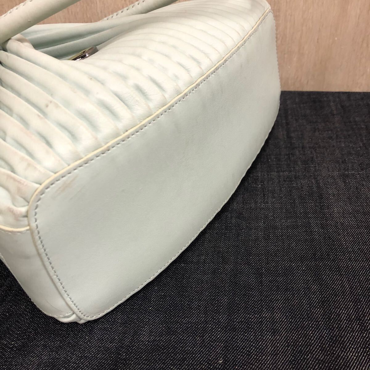 【Giorgio Armani】ジョルジオ アルマーニ★バッグ ブルー YGW931YC415 プリーツ レザー GGチャーム ショルダー トート ハンド ポーチ付 12