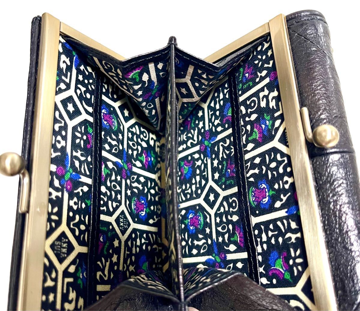 一度使用のみ】ANNA SUI 財布 黒 蝶 三つ折り がま口 アナスイ