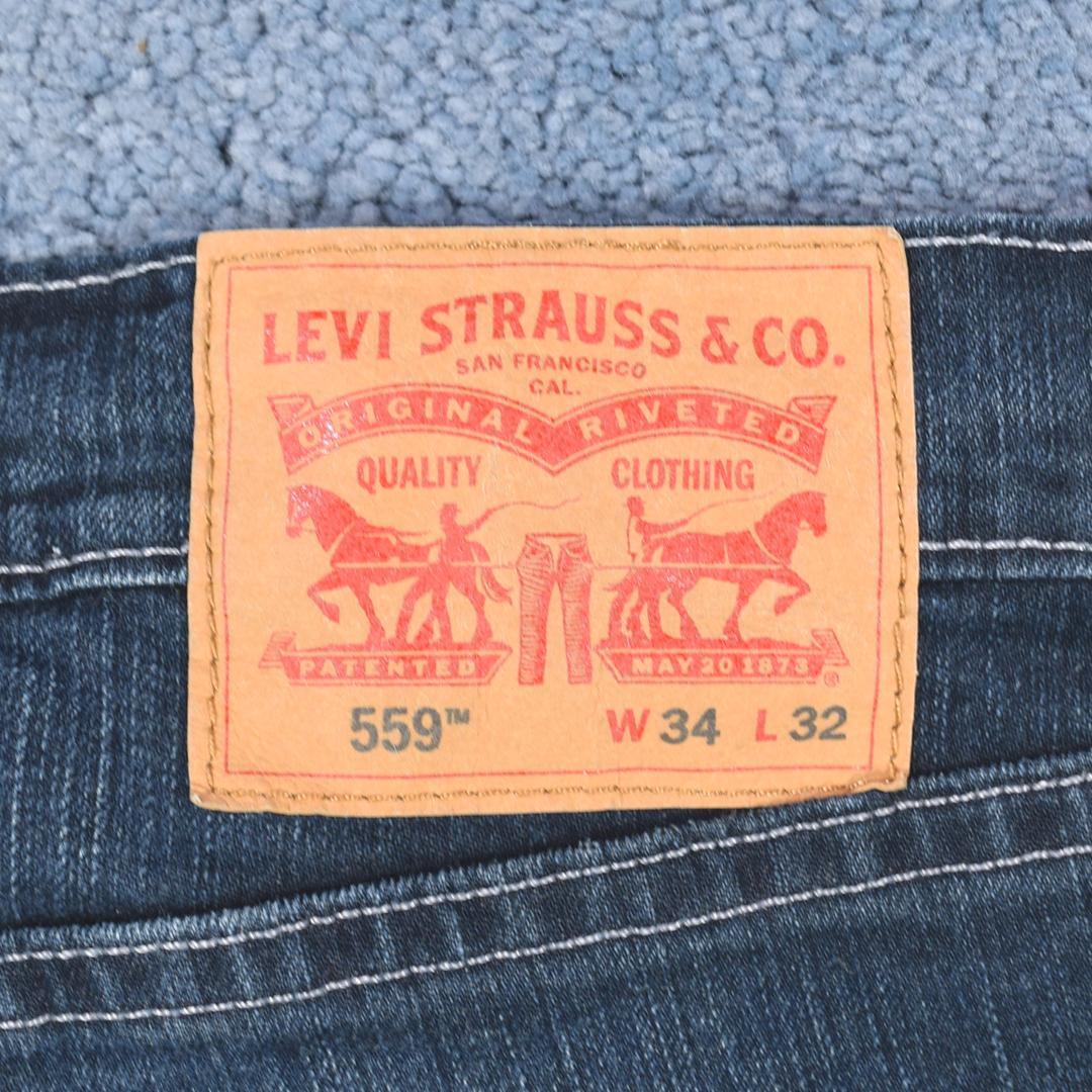 【送料無料】リーバイス 559 W34 紺 美品 デニム ジーンズ Gパン バギー ユーズド加工 ヒゲ フェード Levis Levi's メキシコ製 古着 EA9008