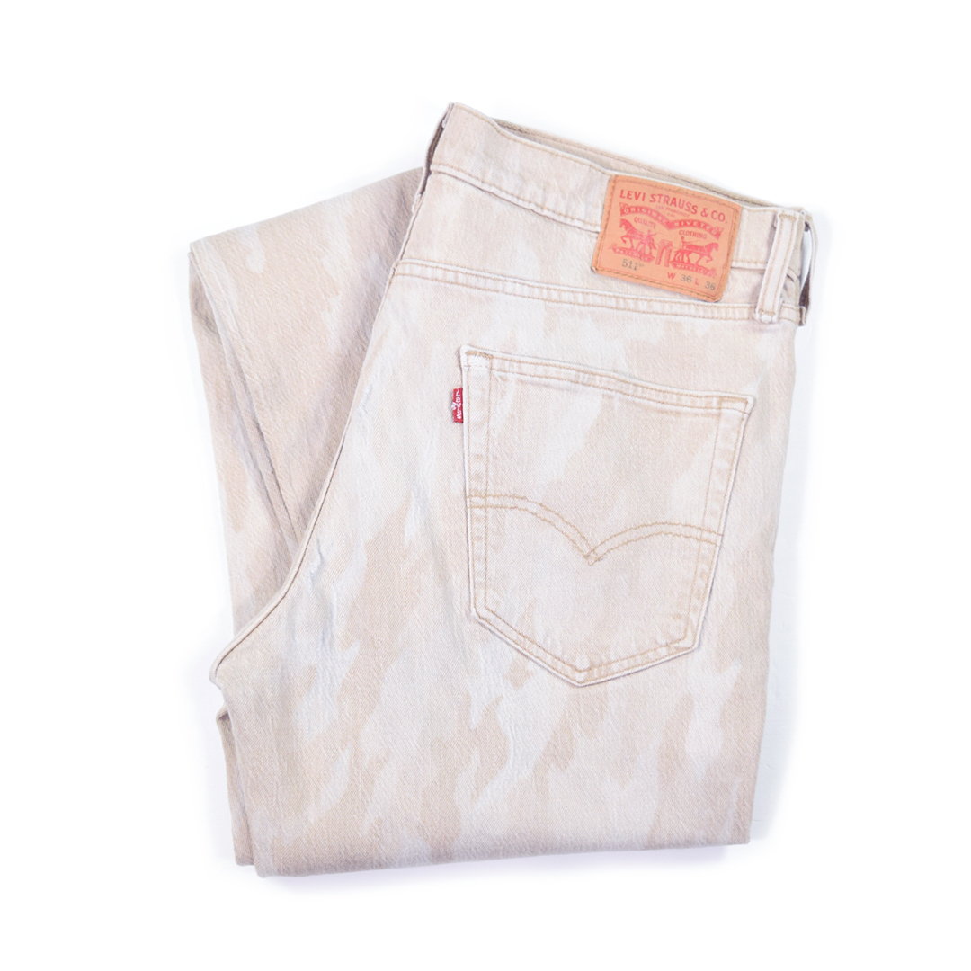 【送料無料】リーバイス スキニー タイダイ染 ジーンズ デニムパンツ ベージュ ストレッチ W38相当 Levis ジーパン 古着 @EA9054