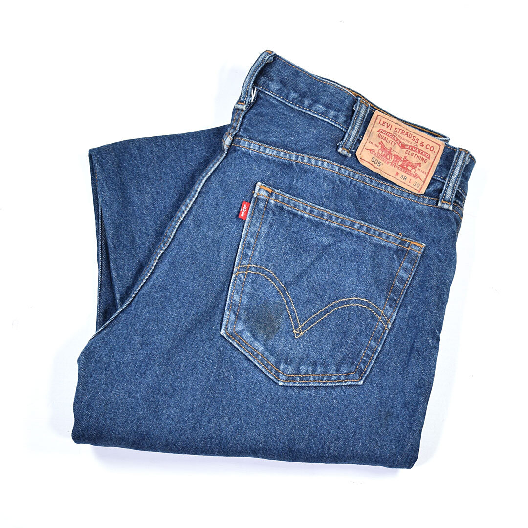 【送料無料】リーバイス 505 濃紺 ストレート ジーンズ デニムパンツ ジッパー W38 Levis ジーパン 古着 @EA9056