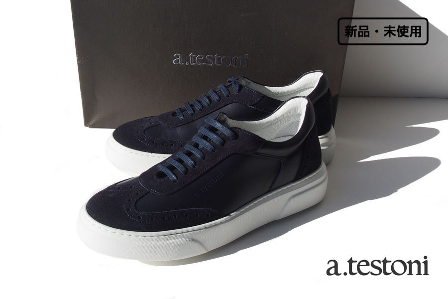 送料無料★新品|未使用|ア・テストーニ|a.testoni|スムースレザー×スエードスニーカー|6