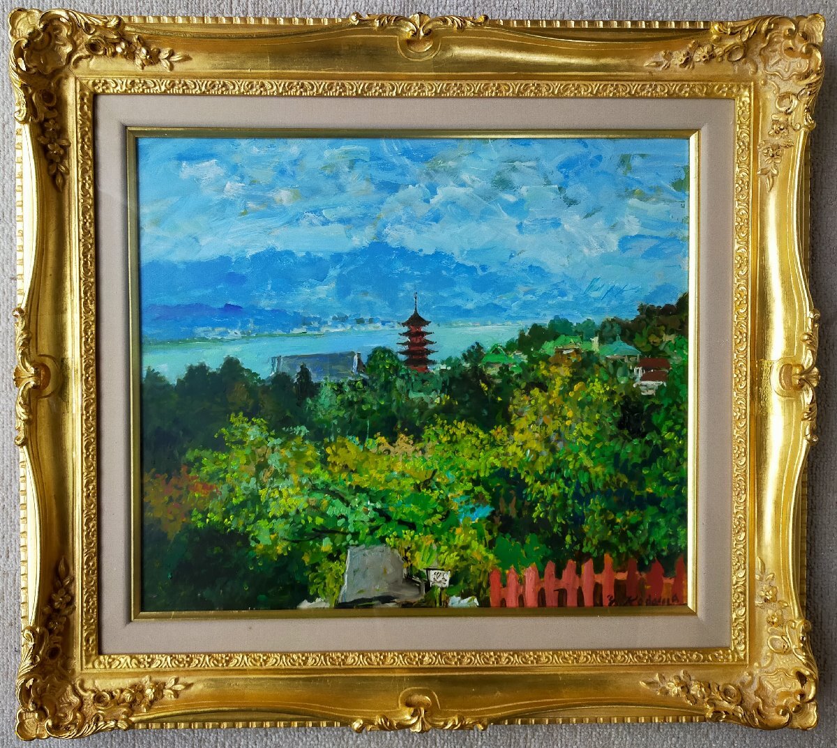 宇美】真作 児玉幸雄 新緑の宮島 五重塔 油彩10号 直筆サイン 宇美】真作 児玉幸雄 新緑の宮島 五重塔 油彩10号 直筆サイン
