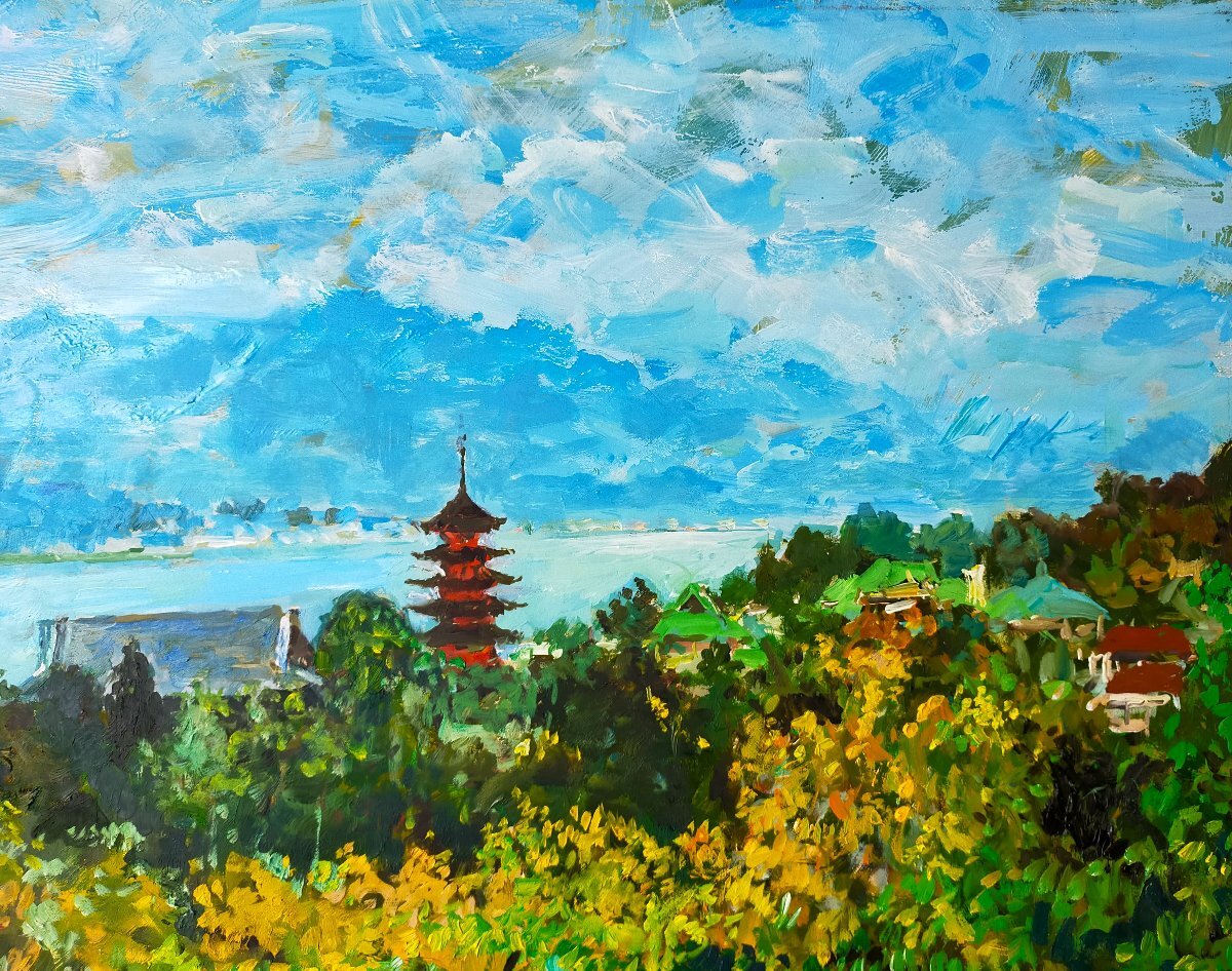 宇美】真作 児玉幸雄 新緑の宮島 五重塔 油彩10号 直筆サイン 宇美】真作 児玉幸雄 新緑の宮島 五重塔 油彩10号 直筆サイン