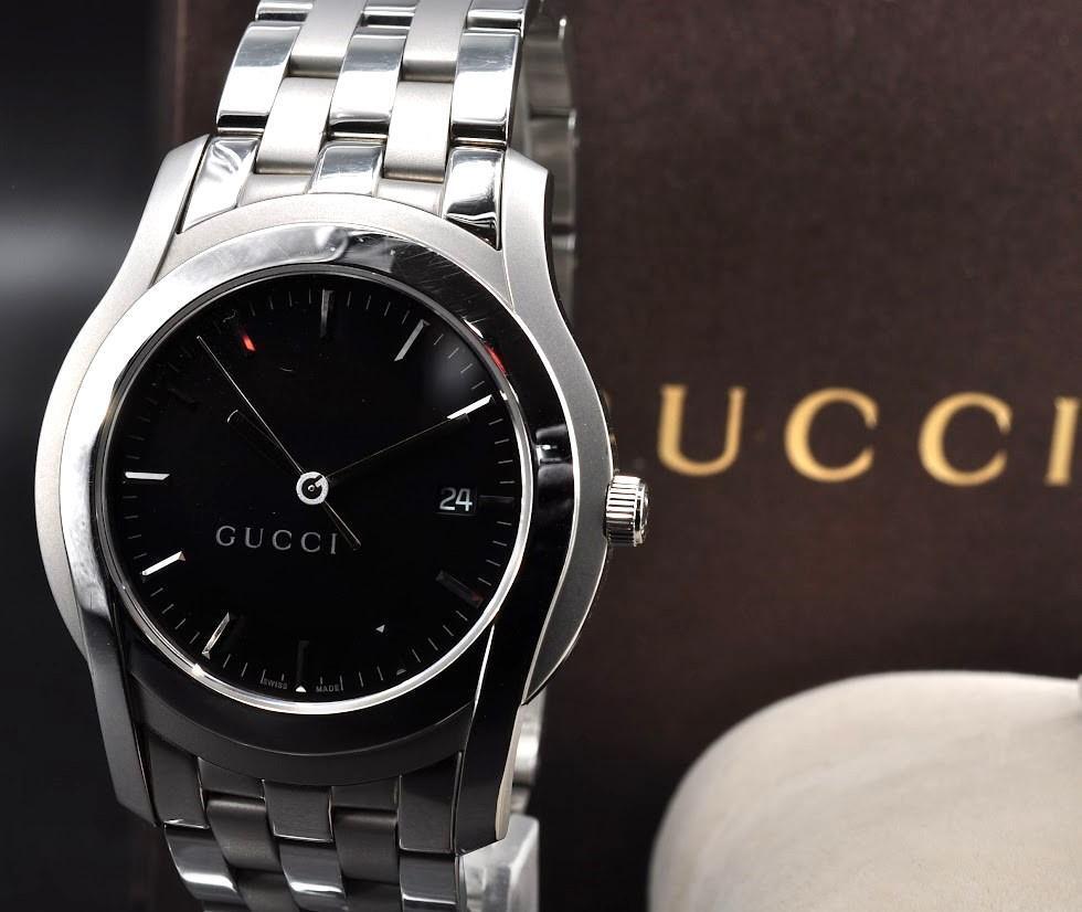  beautiful goods GUCCI Gucci G Class 5500XL quartz analogue Date silver silver black black men's man wristwatch box, koma attaching w-11236