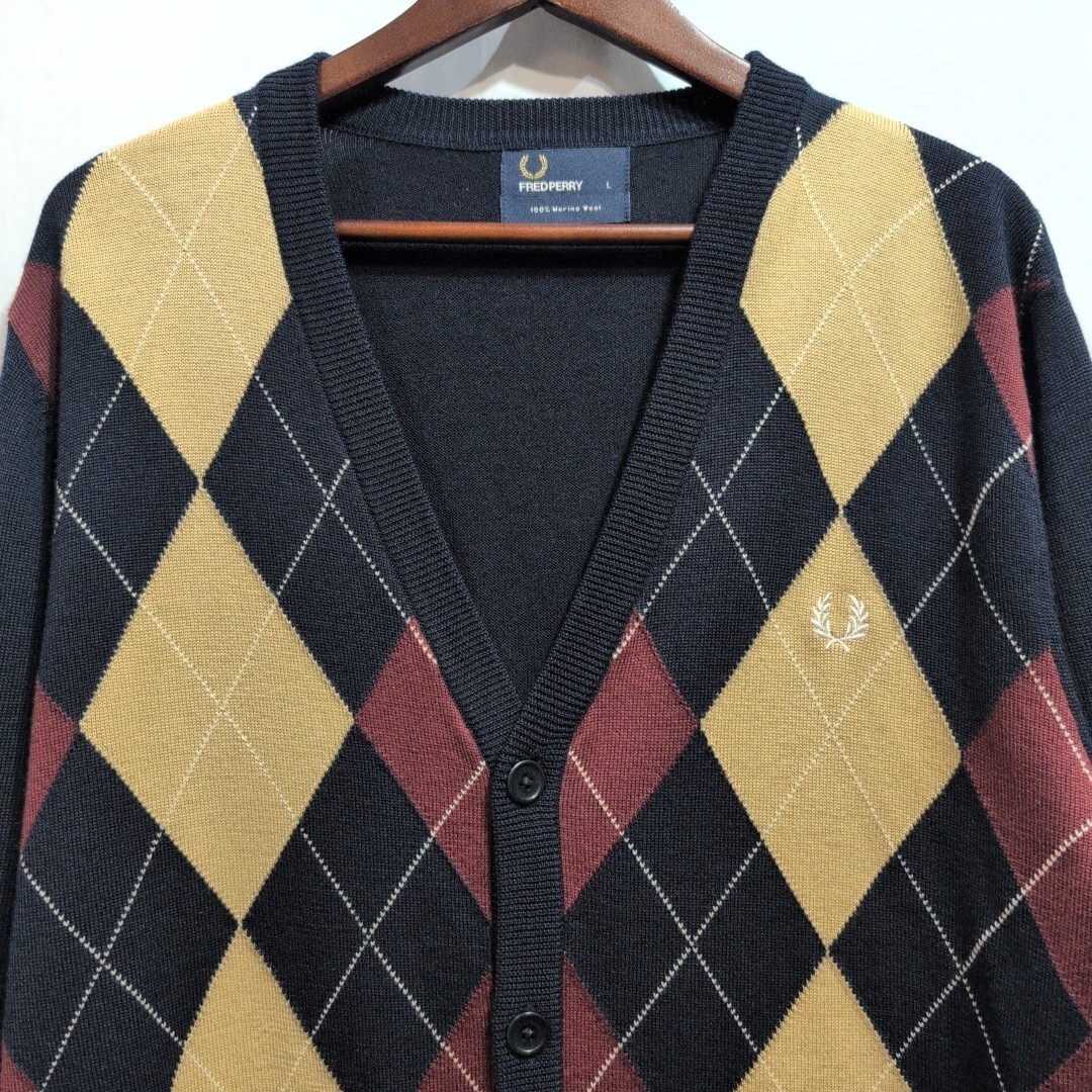 フレッドペリー・長袖カーディガン・ニット・アーガイル柄