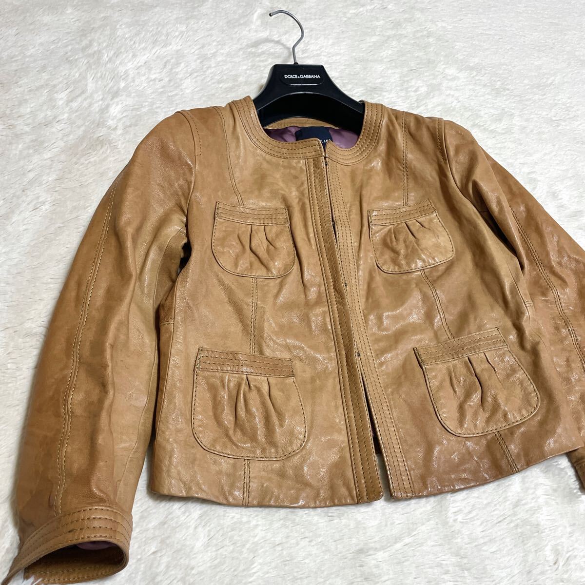 Tomorrowland ノーカラー ライダースジャケット レザージャケット トゥモローランド