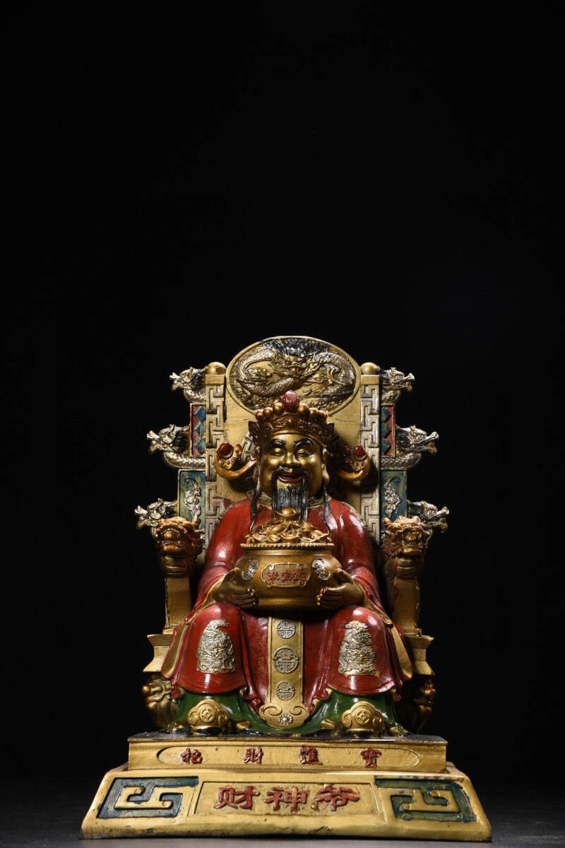 ▽鴻▽ 銅製 金鍍 彩繪 招財進寶財神爺像 置物 古賞 ▽鴻▽ 銅製 金鍍 彩繪 招財進寶財神爺像 置物 古賞
