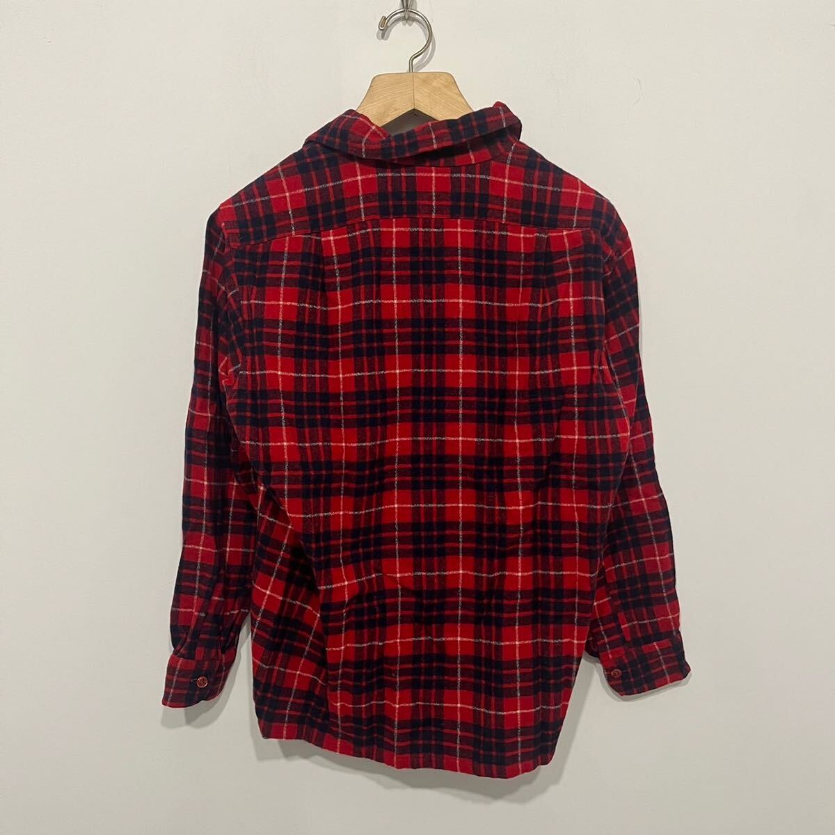 k550 美品 70s アメリカ 制 ビンテージ PENDLETON オープンカラー チェック ネル シャツ ボックス L レッド 赤 usa vintage ペンドルトン