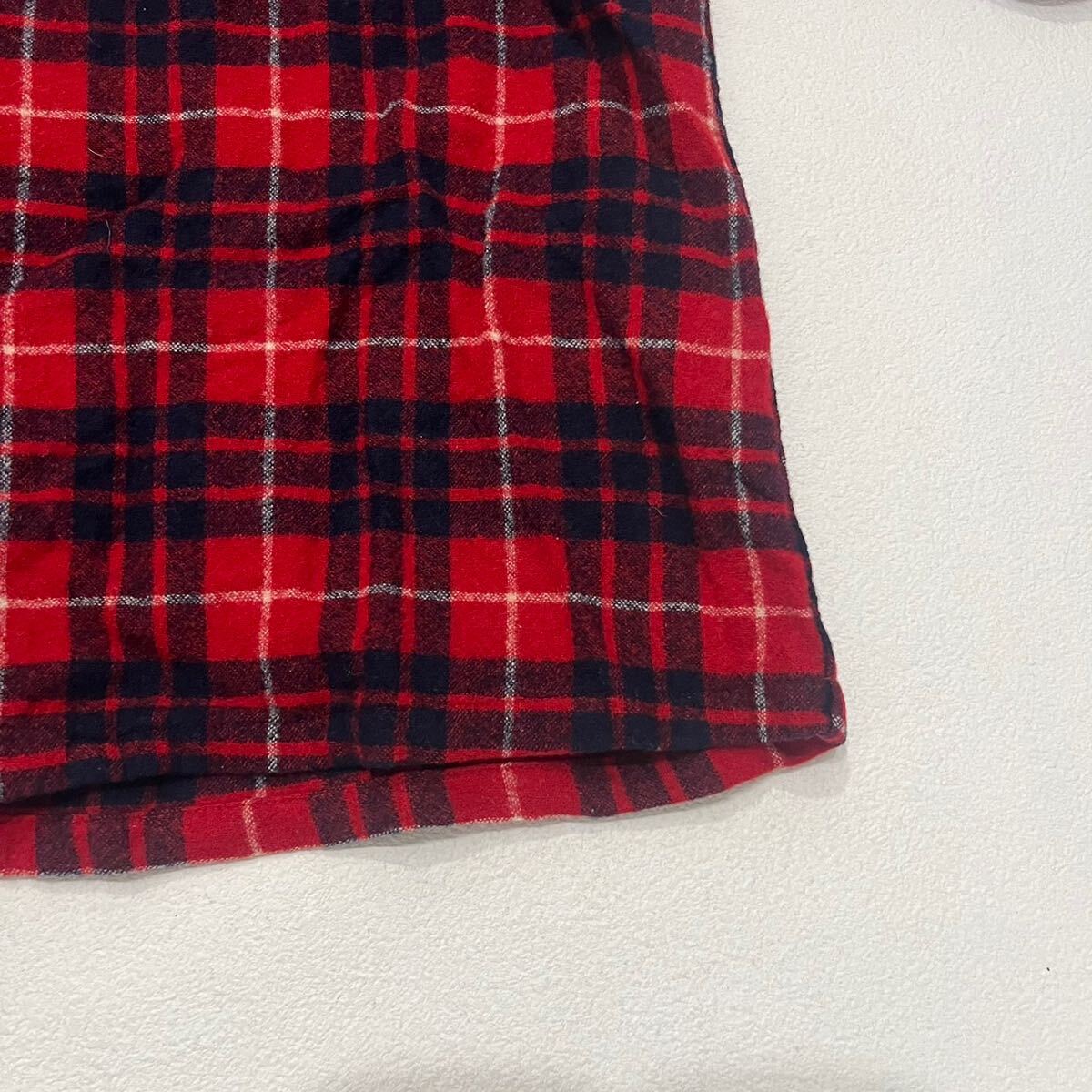 k550 美品 70s アメリカ 制 ビンテージ PENDLETON オープンカラー チェック ネル シャツ ボックス L レッド 赤 usa vintage ペンドルトン