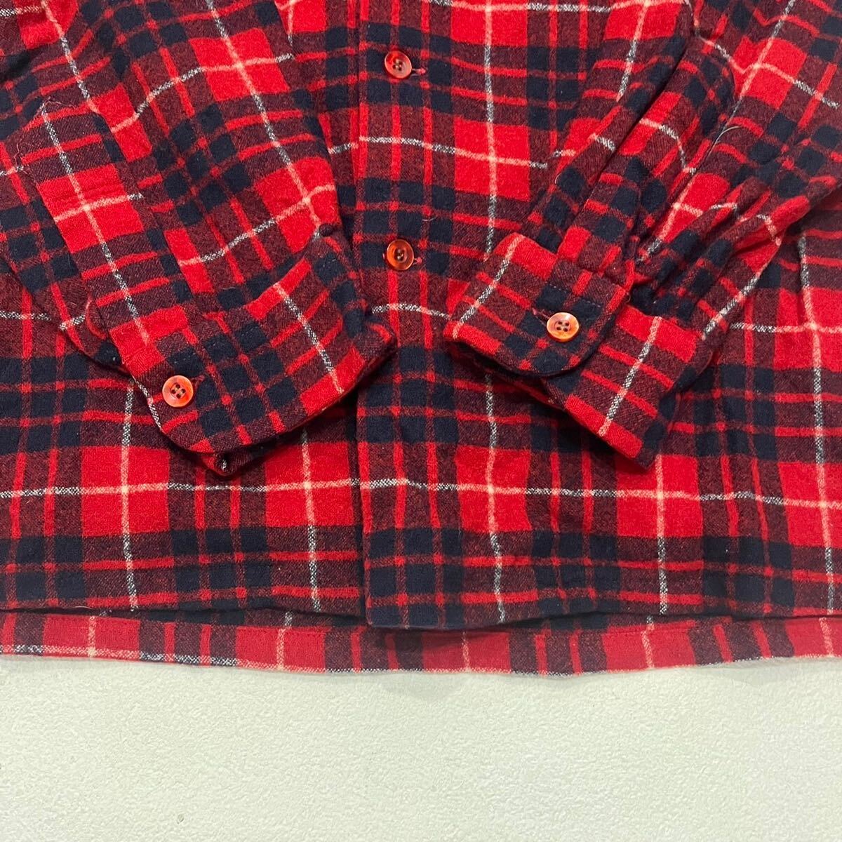 k550 美品 70s アメリカ 制 ビンテージ PENDLETON オープンカラー チェック ネル シャツ ボックス L レッド 赤 usa vintage ペンドルトン
