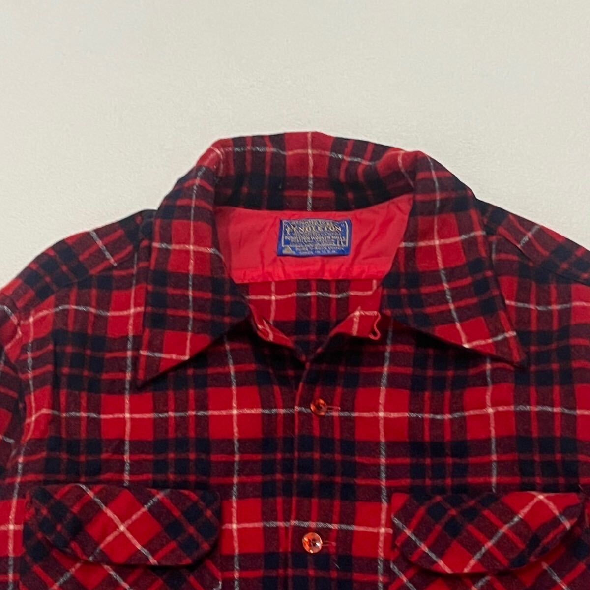 k550 美品 70s アメリカ 制 ビンテージ PENDLETON オープンカラー チェック ネル シャツ ボックス L レッド 赤 usa vintage ペンドルトン