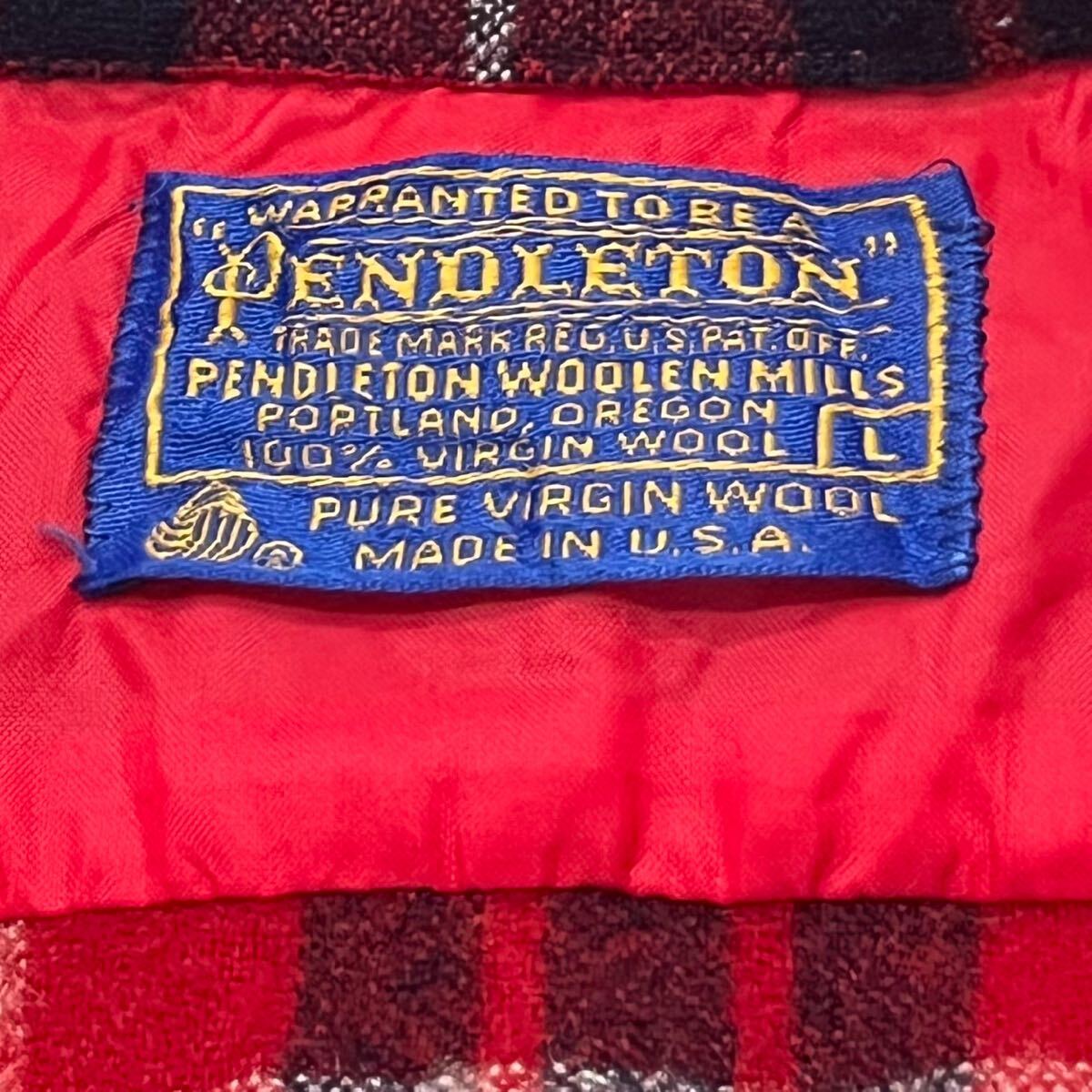 k550 美品 70s アメリカ 制 ビンテージ PENDLETON オープンカラー チェック ネル シャツ ボックス L レッド 赤 usa vintage ペンドルトン