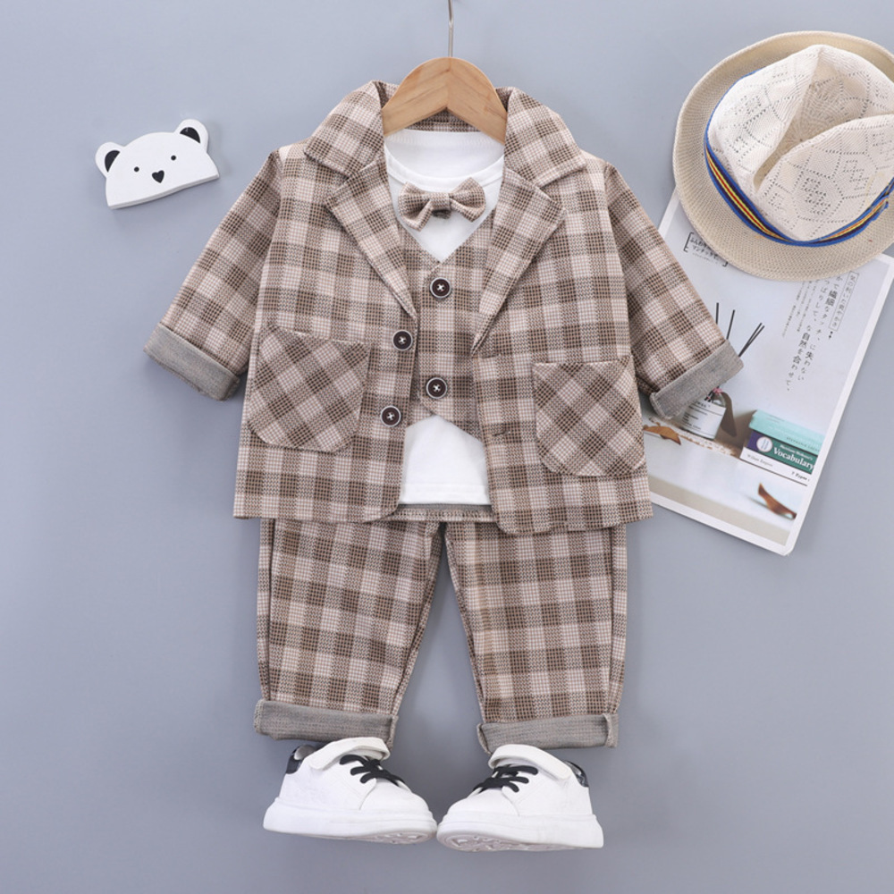 ☆ ブラウン ☆ 100CM ☆ フォーマルスーツ キッズ mw60403 フォーマルスーツ キッズ チェック柄 パンツスーツ フォーマル スーツ_画像1