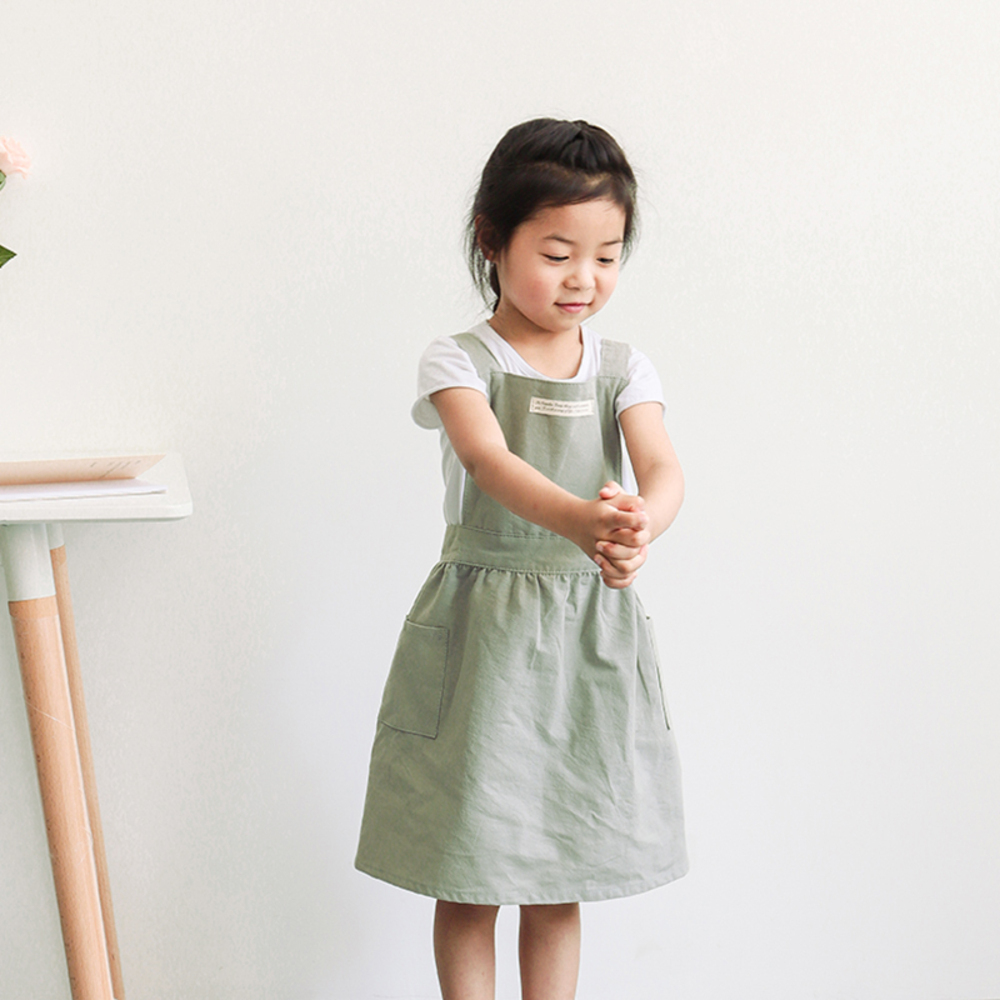 ☆ ライトグレー エプロン キッズ 女の子 通販 ナチュラル 安く て かわいい 親子 ペアルック お手伝い 小学生 園児 子ども 子供用 スカー