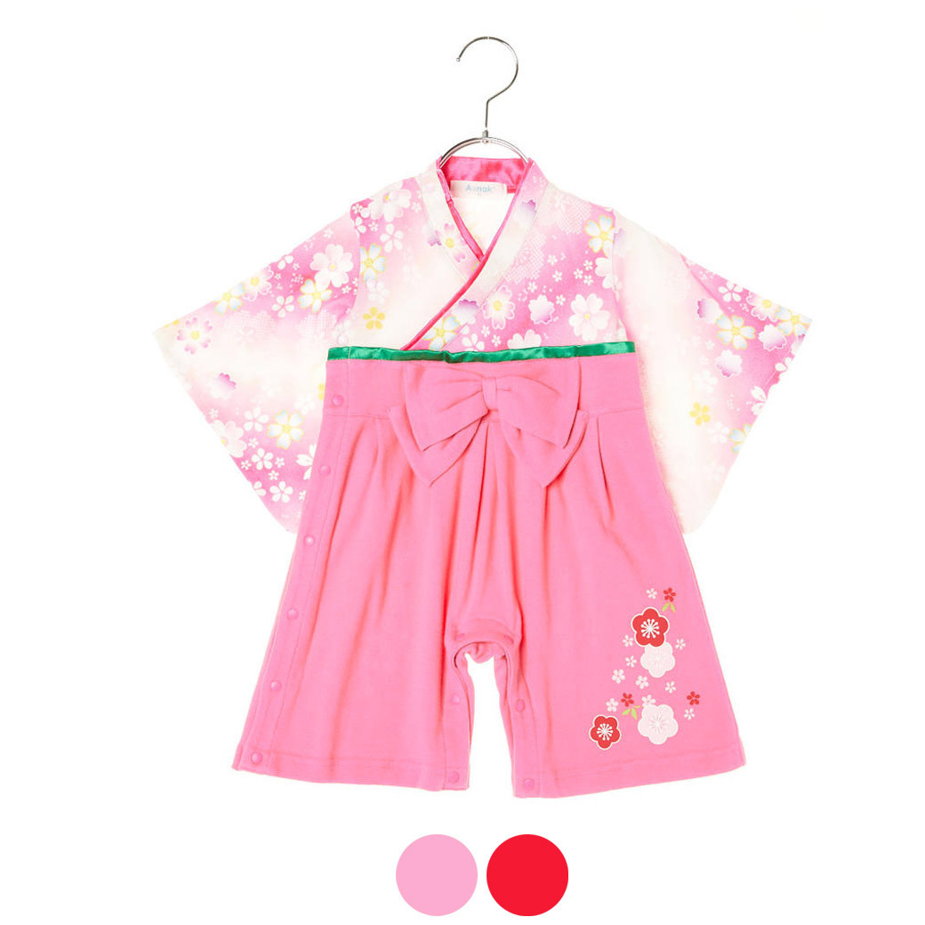 ☆ 赤 ☆ 60cm ☆ 【Aenak】全開女児はかまロンパース 袴 ロンパース 女の子 はかま ハカマ フォーマル 100日祝い 百日祝い お食い初め_画像7