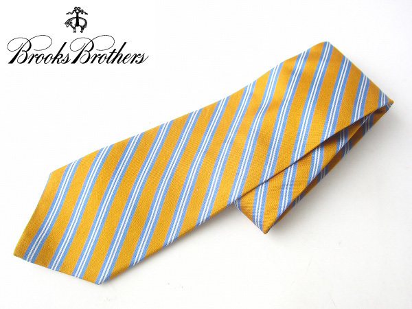 【BROOKS BROTHERS】USA製/ブルックスブラザーズ/ネクタイ/ストライプ/レジメンタル/黄色系/D131