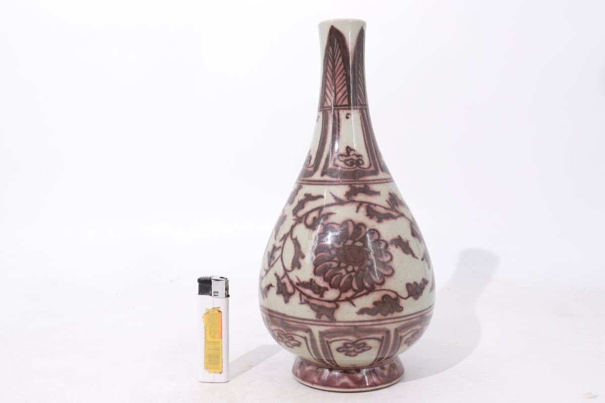 時代　釉裏紅　芙蓉文　花瓶　/　中国美術　花器　壺　花紋　芙蓉手　検索：　明　万暦　萬暦　李朝　.3475