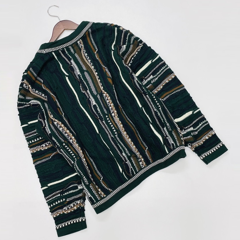 CIAO /F/ グリーン 長袖ニットカーディガン 生地 アクリル ドロップショルダー スポーツ ゴルフ アウトドア キャンプ バイク 保温性 チャオ_画像10