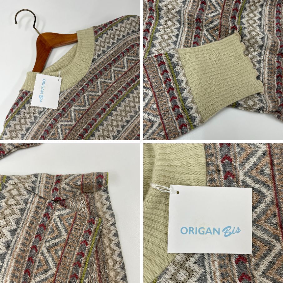 ORIGAN 上下セット /M-L/ ホワイト系 パジャマ タグ付き レディース カジュアル 上品 大人可愛い コットン アクリル 生地 日本製 オリガン