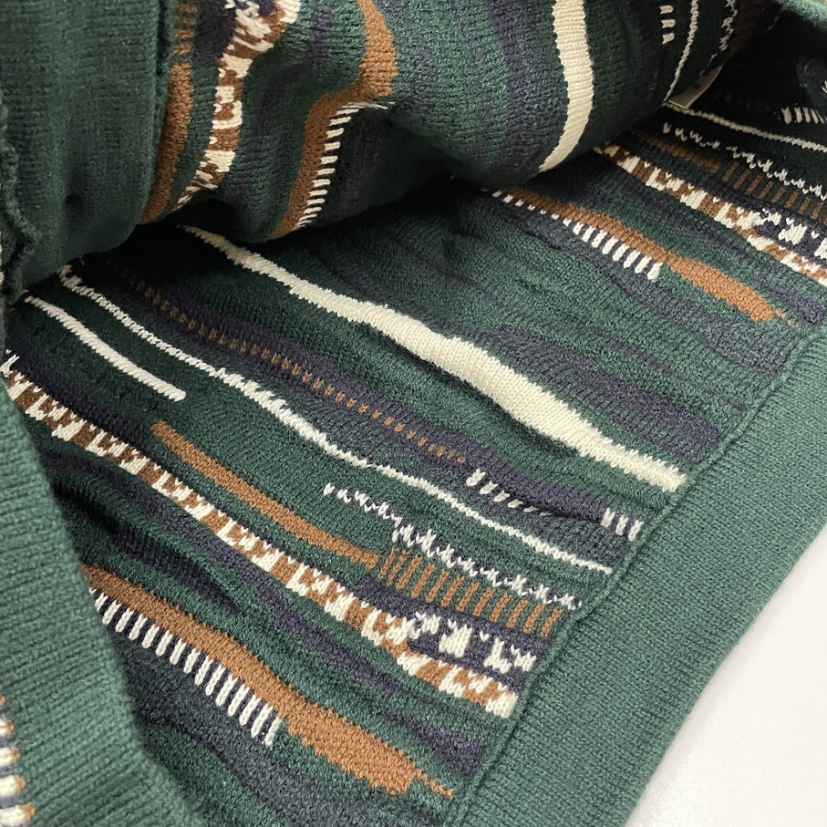 CIAO /F/ グリーン 長袖ニットカーディガン 生地 アクリル ドロップショルダー スポーツ ゴルフ アウトドア キャンプ バイク 保温性 チャオ_画像8