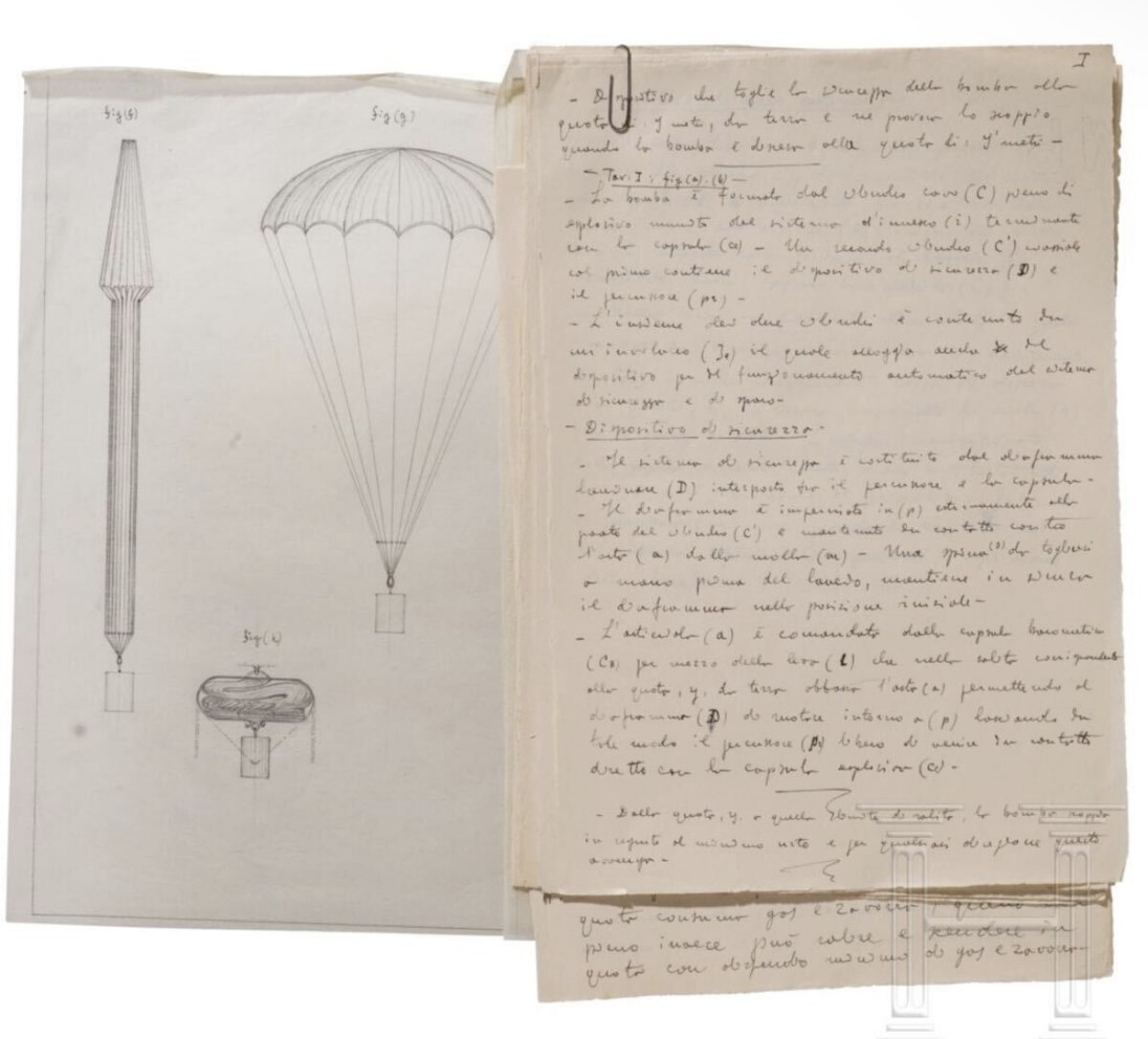 カプローニ製作所 パラシュート地雷設計原本資料セット(1930 カプローニ製作所 パラシュート地雷設計原本資料セット(1930