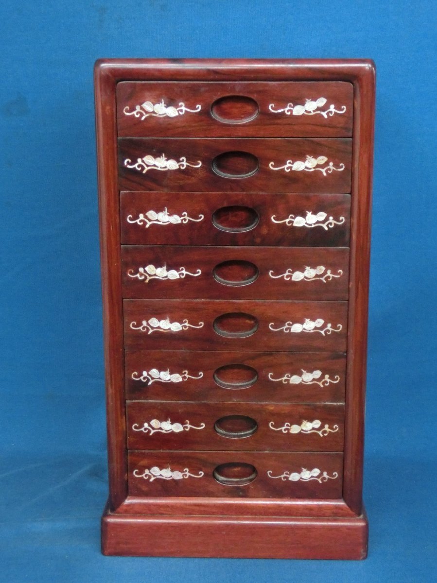 *08-431* wooden chest mother-of-pearl skill side chest 8 step details unknown goods approximately 61×31.5×31.5cm/ karaki? chest of drawers antique old fine art [160]