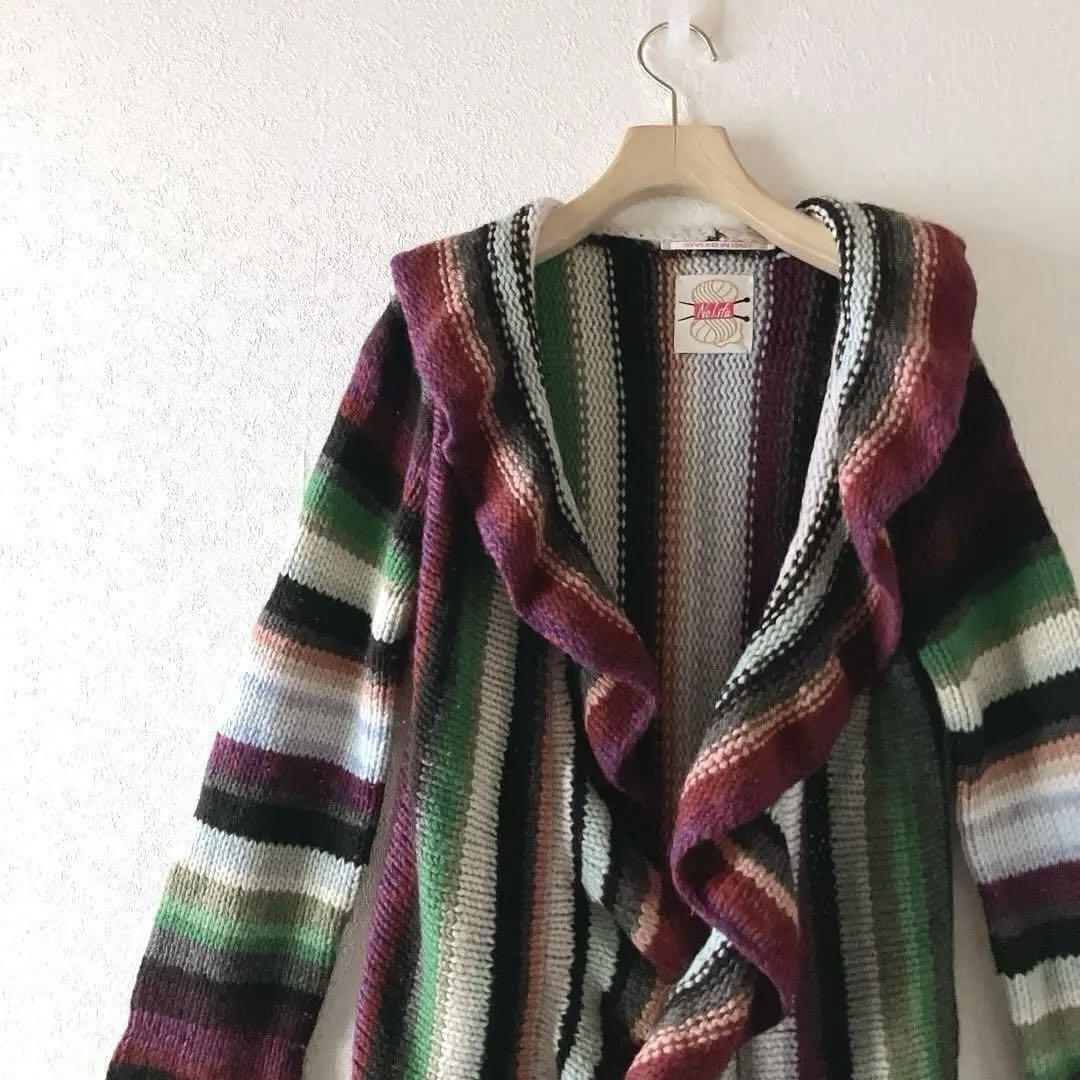 イタリア製 Nolita 花柄 刺繍 ロング カーディガン マルチカラー 個性派 vintage widesized knit sweater