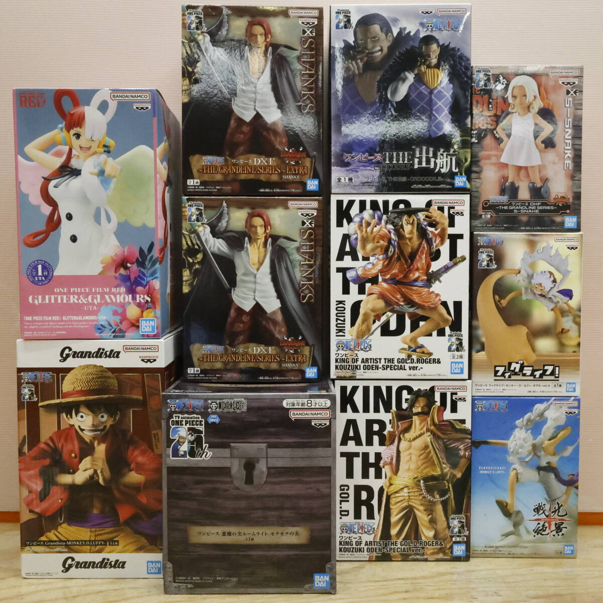 玩X96　フィギュア【120】11点まとめ プライズ ワンピース ◆ルフィ/シャンクス/ロジャー/クロコダイル/おでん/S-スネーク/ウタ 等◆