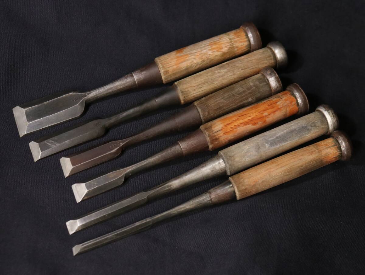 刃幅6.5mm～30mm 古鑿6本まとめ (伊之吉、一心、龍一など) ノミ 大工道具