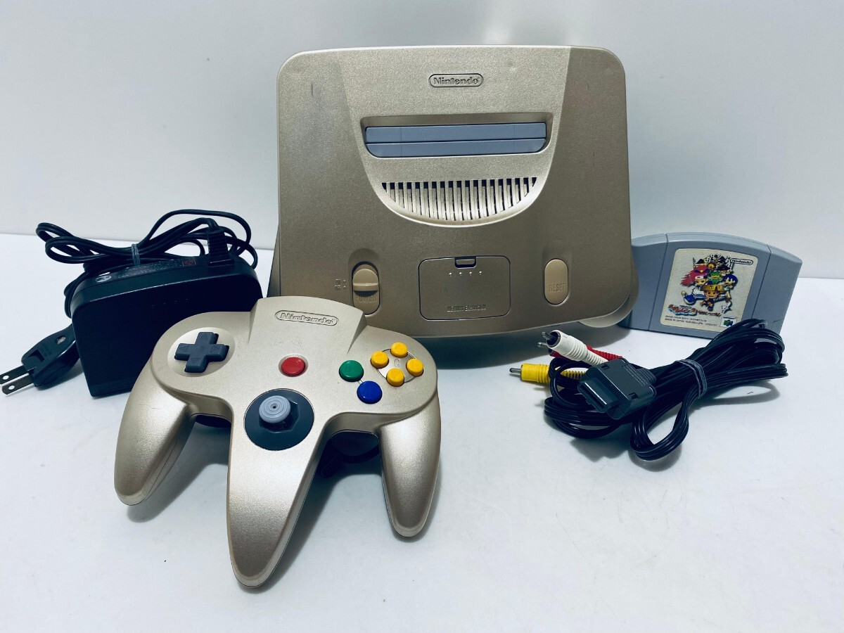 任天堂 ニンテンドー64 NINTENDO64ゴールド 本体 N64 コントローラ ACアダプタ NUS-007 希少品 レトロゲーム 動作品(J-30)