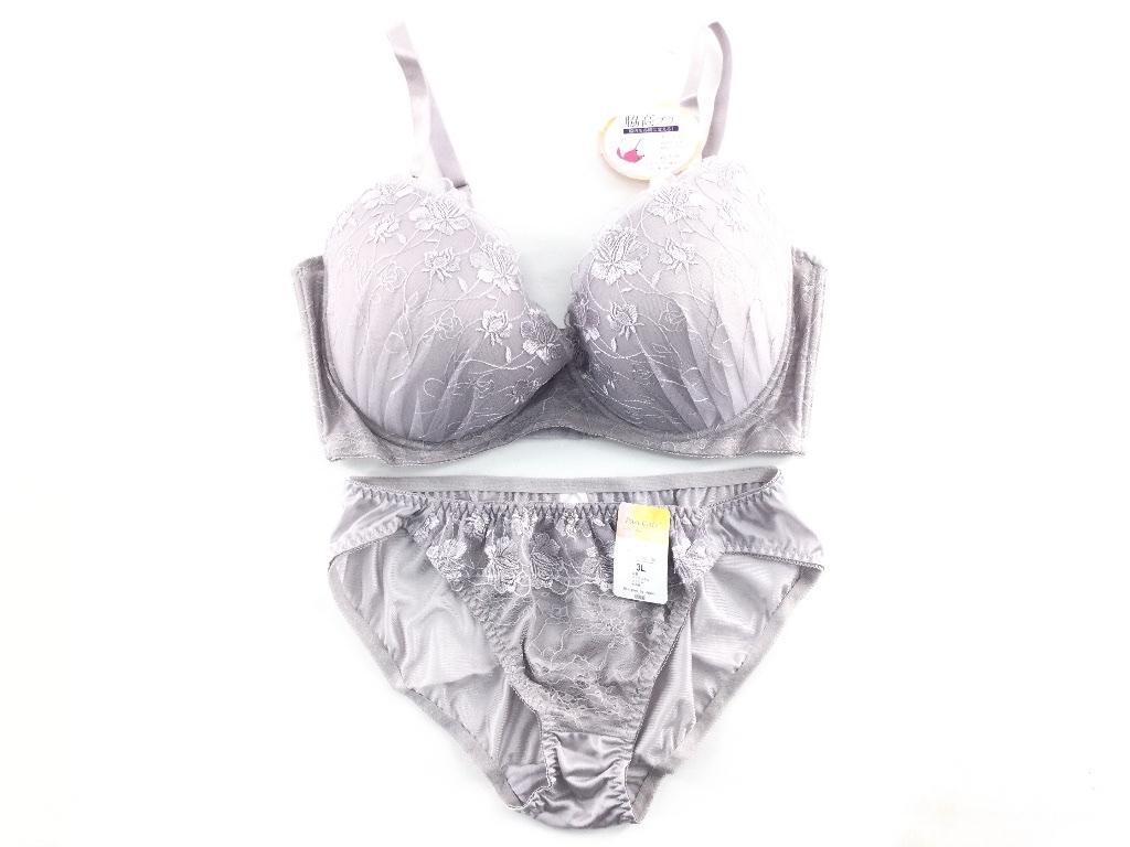 ブラジャー ショーツセット 脇肉すっきり クラシカル風(fēng) ワンカラーレース 大きいサイズ G90/3L グレー