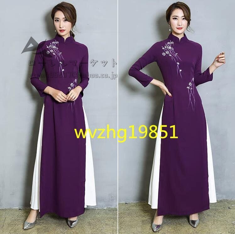 新品 夏物 上質 ワンピース ロング チャイナドレス風ワンピース 長袖 アオザイ チャイナドレス 衣装 サイズ選択可