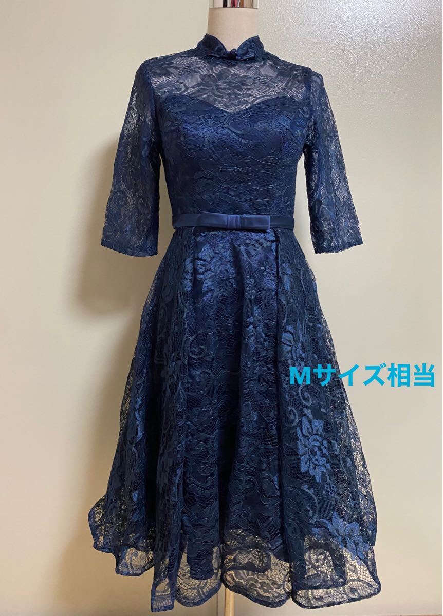 ネイビー レースドレス Mサイズ相当
