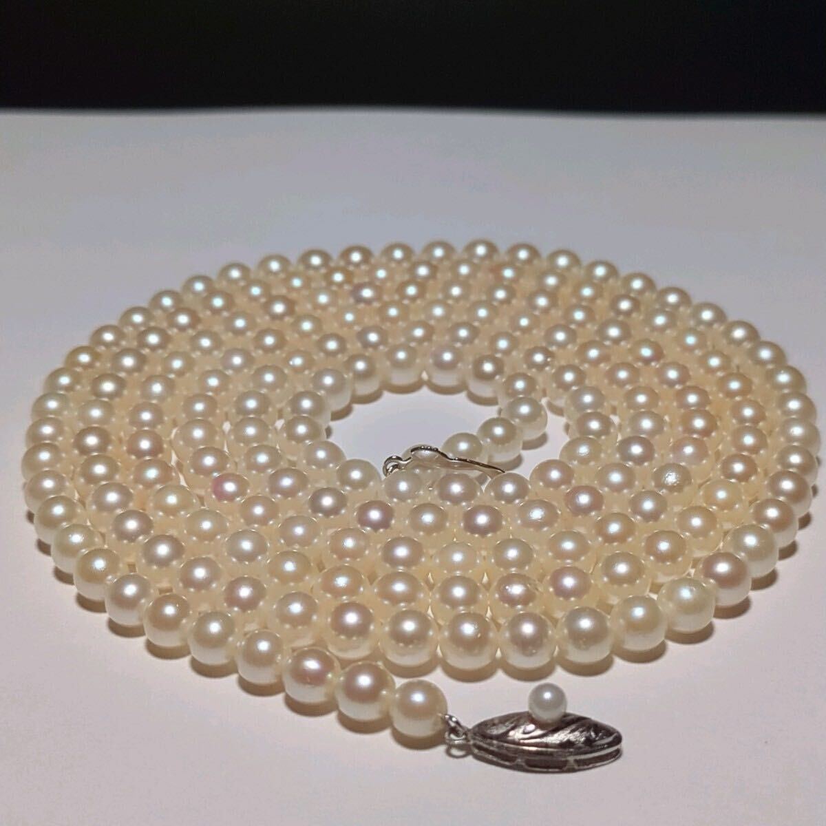 [ long 110cm] Akoya pearl 5.4-6.0mm white necklace book@ pearl accessory SILVER pearl... pearl 