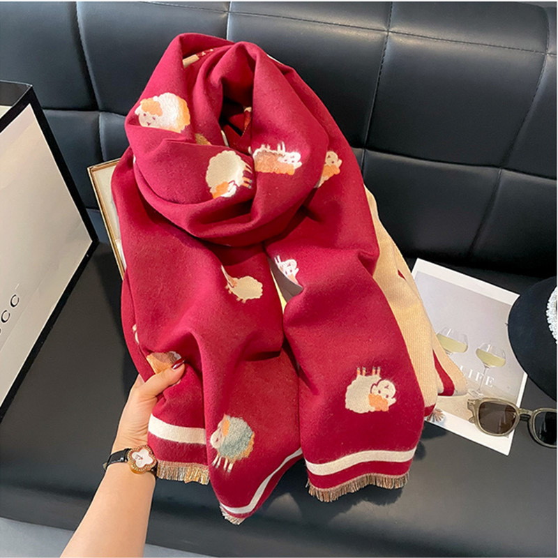 ★NEW★人気F★送料無料★即日発送★定番上質上品大判★カシミヤ★ストール　マフラー　オシャレ　リバーシブル　赤009