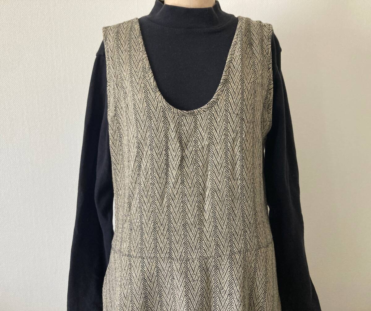 ＊ウール混 柄ジャンパースカート/ロングワンピ L-XLサイズ USED ヴィンテージ レトロ古着 vintage ノースリーブ_画像5