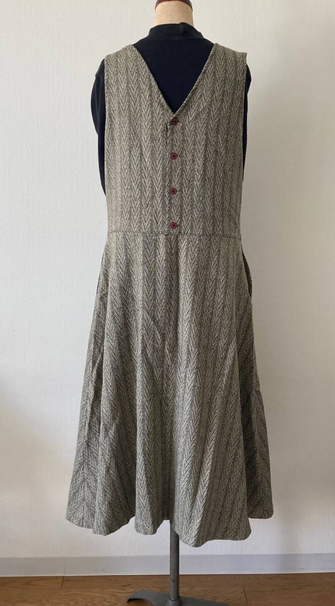 ＊ウール混 柄ジャンパースカート/ロングワンピ L-XLサイズ USED ヴィンテージ レトロ古着 vintage ノースリーブ_画像4