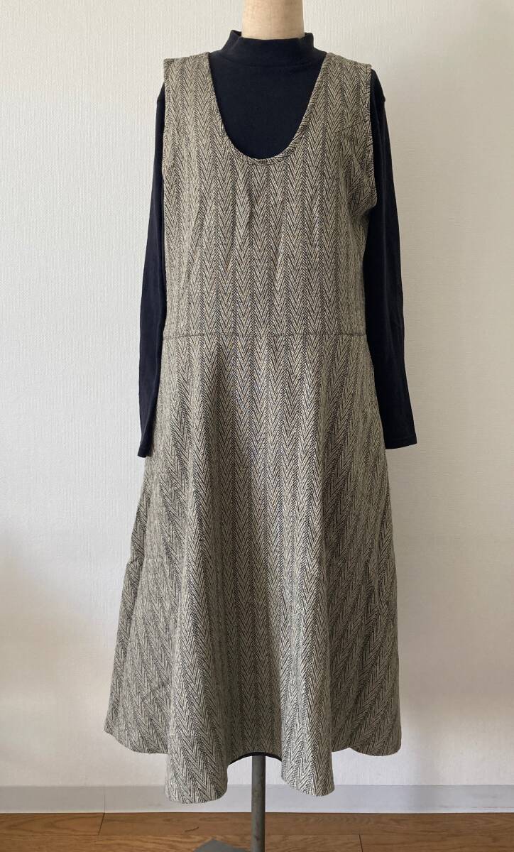 ＊ウール混 柄ジャンパースカート/ロングワンピ L-XLサイズ USED ヴィンテージ レトロ古着 vintage ノースリーブ_画像2